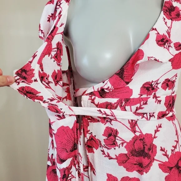Free People "French Quarter" Red Floral Ruffle Mini Wrap Dress Size XS - Picture 9 of 15